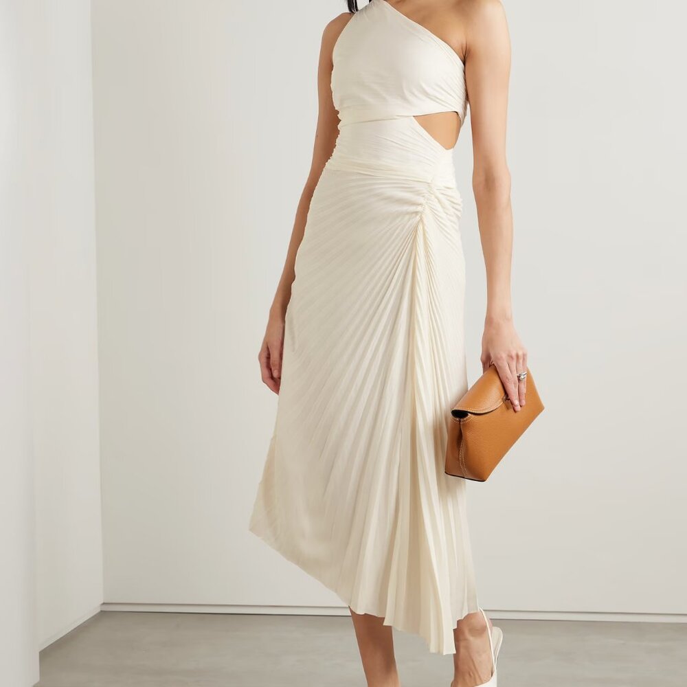 A.L.C. Dahlia one-shoulder cutout pleated crepe wedding maxi dress NWT